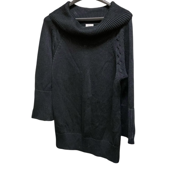 Chico's Cowl Neck Tunic Sweater Size L Black Boxy Wide Sleeves Cozy Capsule Item - Picture 3 of 11